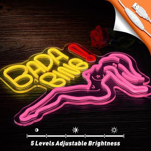 Bada Bing Neon Girl Sign for Wall Decor Lady Led Light for Bedroom Pub Store Man Cave Party Dimmable Sopranos Art Sign - color: Yellow + Pink