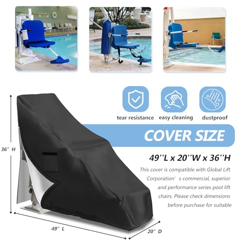 Pool Lift Chair Protective Cover for Global Lift Corp - 600D Heavy Duty Waterproof Cover, Outdoor Pool Accessories, Black - color: Black, size: 49''Lx20''Wx36''H