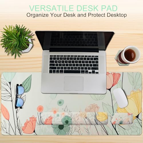 Petmolico Mouse Pad Set Wrist Rest with Keyboard Desk Pad,Mouse Pad with Wrist Rest,Typing Wrist Pad and Cup Coasters,Ergonomic Design for Typing Pain Relief[Light Brown,Big Flower] - color: Green
