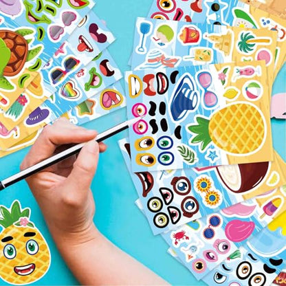 24 Sheets Summer Stickers for Kids, Make a Face Sticker Hawaii Tropical Pool Beach Stickers, Make Your Own Watermelon Pineapple Flamingo Sticker for Tropical Luau Party, Summer Holiday Party Favors - style: Summer
