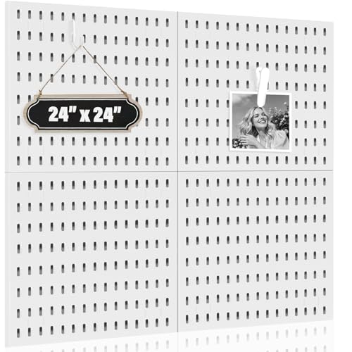 AKTOP Peg Board Wall Organizer 4-Pack – 12"x12" Plastic Pegboard Panels for Walls, White Desk Wall Mount Peg Board for Home, Office, Garage Tool Storage & Craft Room - color: 12inch-White