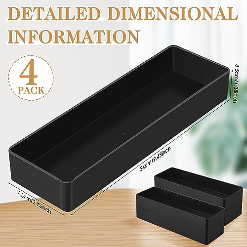Teling 4 Pcs Black Large Rectangular Desk Organizer Set, Half Accessory Tray, Plastic Tabletop Organizer for Office, Home, or Study, Dimensions: 9.45 x 2.95 x 1.38 Inches - color: black
