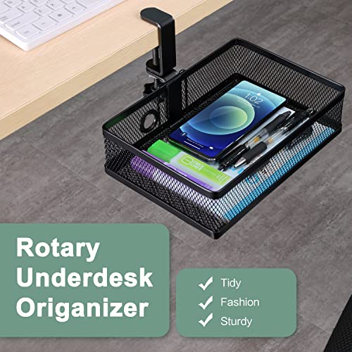 ROSLINE Under Desk Storage Organizer, Clamp on Drawer Basket, Hanging Storage, Mount Tray, Suitable for Multiple Scenes (Black) - color: Black-Clamp-On