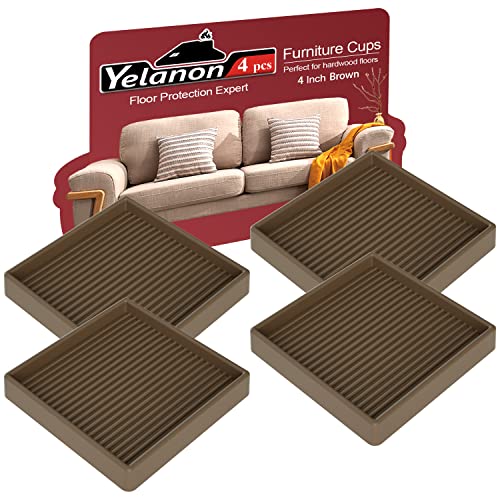Yelanon Furniture Coasters,4 Pcs 4” Furniture Caster Cups - Non Slip Pads Hardwood Floors - Non Skid Furniture Grippers, Rubber Furniture Feet, Anti Slide Floor Protector for Bed Couch Stoppers - size: 4pcs 4" Square