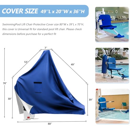 Pool Lift Chair Protective Cover,Heavy Duty 600D Outdoor Waterproof Swimming Pool Lift Chair Covers All-Weather Protection for ADA Pool Lifts & Mobility Chairs, Outdoor Pool Accessories,Blue ﻿ - color: Blue, size: 80''Lx39''Wx70''H
