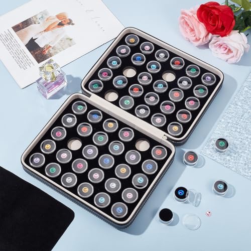 BENECREAT 60 Pcs Closeable Gemstone Collection Storage Box with Foam Insert, 1.2x0.6 Inch Plastic Gem Jars, Display Tray Set for Loose Diamond Collectibles Crystal, Diamond Display Case - color: Black