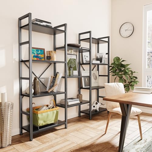 SUPERJARE Triple Bookshelf, Bookcase with 11 Open Display Shelves, Wide Book Shelf Book Case for Home & Office, 4 Tier, Black - color: Black, size: 4 Tier