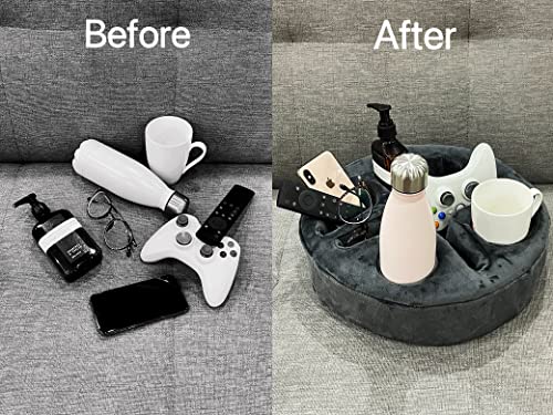 Xchouxer Couch and Bed Cup Holder Pillow, Sofa Organizer Caddy for Drinks, Remotes, Phones, Snacks (Gray) - color: Gray