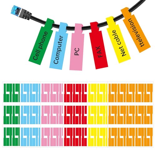 180 PCS Cable Labels for Management, 6 Colors Waterpro-of Cable Tags for Electronics, Self Adhesive Tear Resista-nt Wire Labels Cables Identification Tags for Office Work School