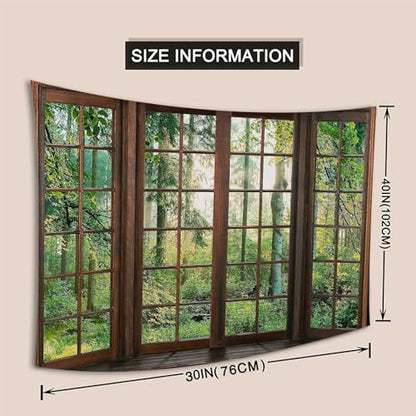 Aidatain Green Forest Natural Tapestry Window Scenery Wall Aesthetic Tapestry for Bedroom Flannel 40" L x 30" W Beach Blanket Living Dinning Room College Dorm Wall Hanging GTDJAT0086 - size: 40"L x 30"W