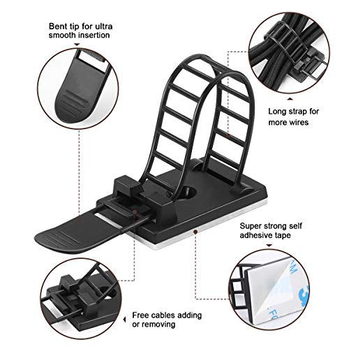 50Pcs Adhesive Cable Management Clips with 50Pcs Zip Ties, Adjustable Nylon Cable Strap Ties Wire Clips Clamps Organizer with Strong Adhesive Tape, Extra Screw & Hole - 3.35 Inch Black - color: Black, size: M-50pcs