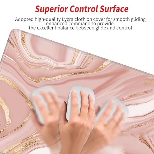 Gold Pink Marble Mouse Pad 24 x 12 inch Mousepad Gaming Desk Mat Large Computer Pad with Non-Slip Base Office Home Work - color: Small Pink Marble, size: 24''X12''
