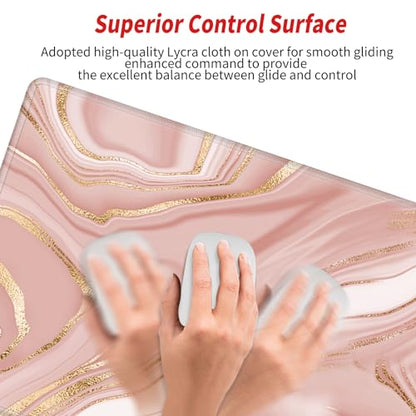 Gold Pink Marble Mouse Pad 24 x 12 inch Mousepad Gaming Desk Mat Large Computer Pad with Non-Slip Base Office Home Work - color: Small Pink Marble, size: 24''X12''