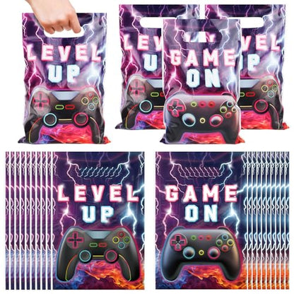 Adecortalk 50 Pcs Video Game Party Favor Bags Video Game Gift Bag Plastic Candy Goodie Treat Gift Bags for Kids Game On Birthday Baby Shower Party Decorations Gamer Party Supplies