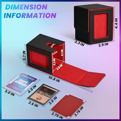 UAONO Card Deck Box with MTG Commander Display, Deck Case Holds 100+ Double-Sleeved Cards, Trading Card Storage Box Fits TCG/PTCG/Sports Card with 2 Dividers, 1 Top Loaders (Black, Red) - color: A-Black&Red