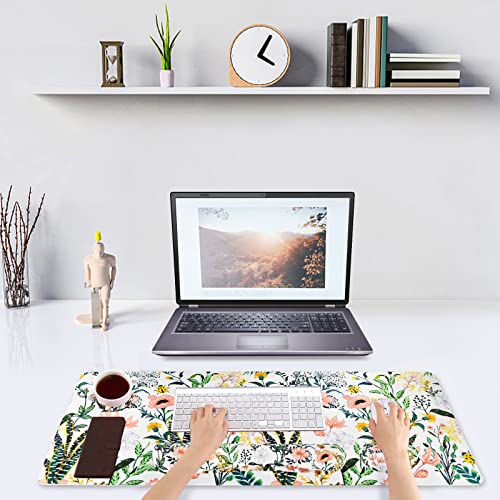 DINKY Keyboard Mouse Pad Set, Large Gaming Mousepad + Memory Foam Ergonomic Keyboard Wrist Rest Support, Easy Typing Pain Relief, 4Pcs (35.4" x 15.7") Extended Desk Mat -Beautiful Floral
