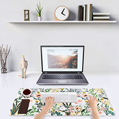 DINKY Keyboard Mouse Pad Set, Large Gaming Mousepad + Memory Foam Ergonomic Keyboard Wrist Rest Support, Easy Typing Pain Relief, 4Pcs (35.4" x 15.7") Extended Desk Mat -Beautiful Floral