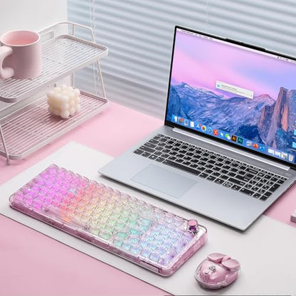YUNZII X98 QMK/VIA Wireless Mechanical Gaming Keyboard with Knob,Tri-Mode BT5.0/USB-C/2.4GHz Hot Swappable Keyboard,Pre-lubed Switches Gasket Mount RGB Backlit for Wins/Mac (Pink, Crystal Switch) - color: Pink, size: Crystal Switch