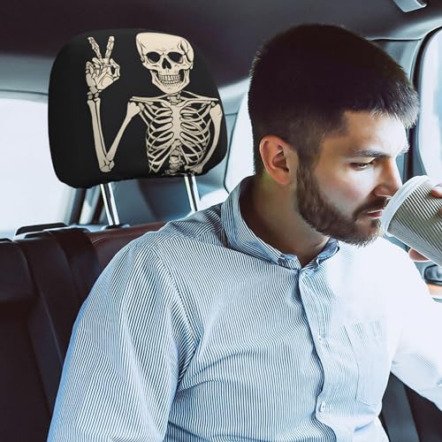 Dujiea 2 Pack Funny Skull Finger Car Headrest Covers, Universal Soft Car Seat Head Rest Protector, Vehicle Accessories Fabric Headrest Cover for Cars Vans Trucks - color: Funny Skull Finger