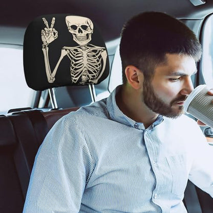 Dujiea 2 Pack Funny Skull Finger Car Headrest Covers, Universal Soft Car Seat Head Rest Protector, Vehicle Accessories Fabric Headrest Cover for Cars Vans Trucks - color: Funny Skull Finger