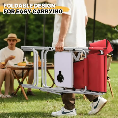 MoNiBloom 44.5" Foldable Tall Director Chair Folding Portable Aluminum Frame Makeup Artist Chair, with Side Table, Cup Holder and Pockets, 250lbs Capacity (Set of 2, Red) - color: Red, size: 23.5" x 17" x 44.5" (2 Pack)