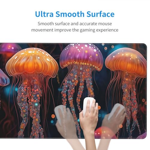Large Fantasy Forest Jellyfish Gaming Mouse Pad - Blacklight Fairytale Waterproof Desk Mat, 35.4 X 15.8 Inch Extended Non-Slip Rubber Base for Office & Home - color: Fantasy Jellyfish