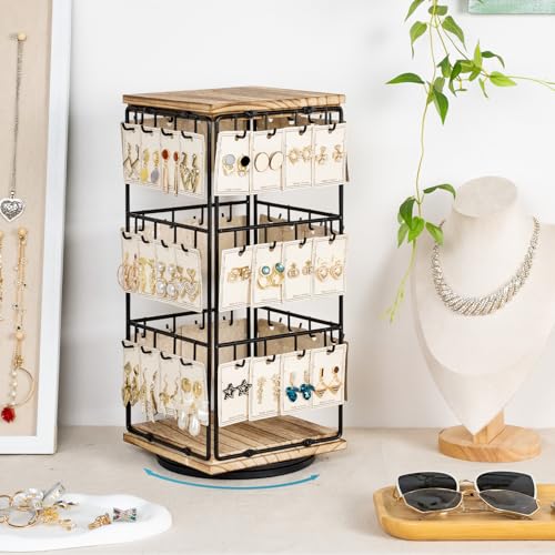 360 Rotating Earring Display Stands for Selling, Earring Rack Display Holder Stand, Jewelry Display for Selling Earring Cards, Necklaces, Rings, Bracelets, Hair Accessories (2 Pack) - color: Brown, size: 2Pcs-Rotating Size