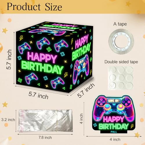 Neon Game Birthday Money Gift Boxes for Cash, Video Game Birthday Money Pull Box for Boys Girls - color: Neon Game