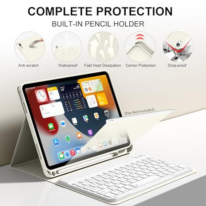 Keyboard Case for iPad (A16) 11th Gen 11 Inch 2025, iPad 10th Generation 10.9 inch 2022 with Pencil Holder, Wireless Keyboard and Slim Lightweight Soft Cover Auto Wake/Sleep, Cream White - color: Cream White
