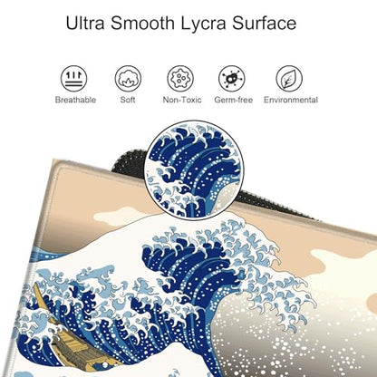 Gaming Mouse Pad Japanese Sea Wave Mousepad 24x12 Desk Pad XL Ocean Desk Mat Long Extended Computer Mat Non Slip Base Big Mouse Mat for Wireless Mouse Laptop Office - color: Sea Wave, size: 24''X12''