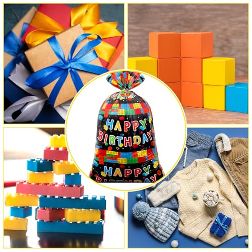 gisgfim 1Pcs Extra Large Birthday Plastic Gift Bags 37x56 Inch Oversized Party Gift Wrapping Bag Building Block Theme Party Decorations for Kids Boys Girls Happy Birthday Baby Shower Holiday Supplies - style: Building Block