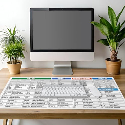 CounterArt Large Waterproof Desk Protector with Office Windows Function Cheat Sheet on White 32” x 16” Made in The USA Desk Mat Office Mat Large Mouse Pad - color: On White