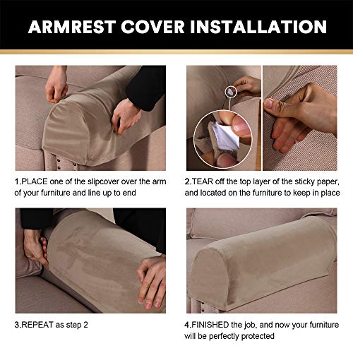 PrinceDeco 4 Pack Thick Velvet Stretch Armrest Covers for Chairs and Sofas Armchair Cover for Arms Couch Arm Covers Armrest Cover for Sofa Non Slip, Taupe - color: Taupe