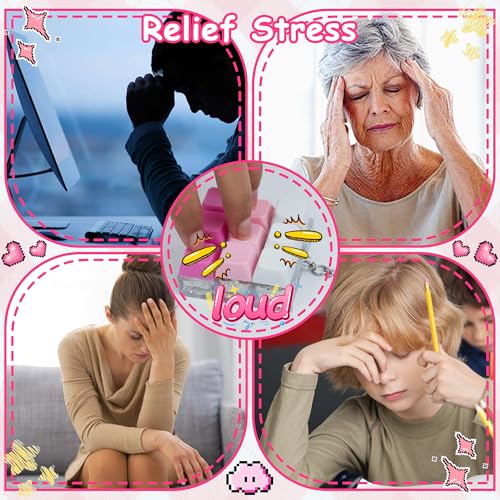 Keyboard Fidget Toy, Keyboard Keychain Fidget Toys, 9-in-1 Clicker Fidget Toy, Stress Relief Desk Decompression Button, Anxiety Relief Valentine's Day Gifts (3 Color-Rose Pink White) - color: 3 Color-rose Pink White