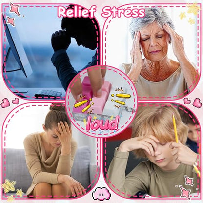 Keyboard Fidget Toy, Keyboard Keychain Fidget Toys, 9-in-1 Clicker Fidget Toy, Stress Relief Desk Decompression Button, Anxiety Relief Valentine's Day Gifts (3 Color-Rose Pink White) - color: 3 Color-rose Pink White