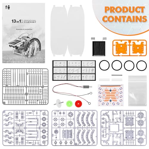 STEM 13-in-1 Education Solar Power Robots Toys for Boys Age 8+, Educational Toy DIY Science Kits for Kids, Building Experiment Robotics Set Birthday Gifts for 8+ Years Old Boys and Girls - color: Silver