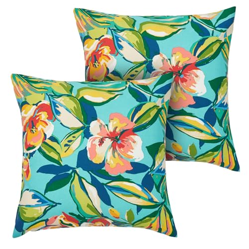 FUNHOME Outdoor Pillow Covers ONLY, No Insert! Pack of 2 Square Throw Pillow Covers, Decorative Water-Repellent Modern Cushion Cases for Sofa Patio Couch Decoration 18 x 18 Inch-Rosario Flower Leaf - color: Rosario Flower Leaf, size: 18"L x 18"W(No Insert