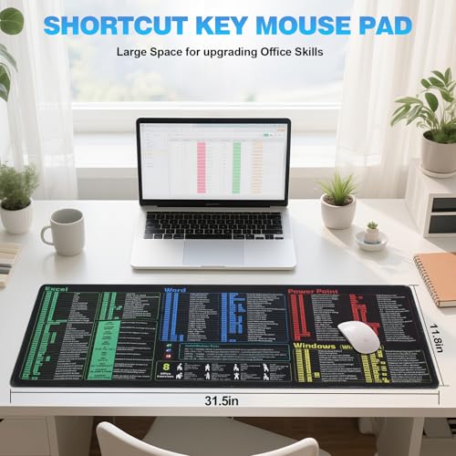 Office Shortcut Mouse Pad - 200+ Hotkeys for Excel/Word/PPT/Windows, 31.5"×11.8" XL, Waterproof Anti - Slip Stitched Edge, 8 Desk Exercises for Efficiency - color: Office Shortcuts