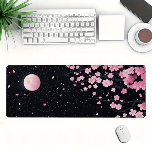 Cherry Blossom Mouse Pad Pink Moon Petal Night Sky Sakura Art Mousepad XL Large Gaming Mouse Pad Laptop Keyboard Mat Desk Pad Professional Desk Pad for Office Equipment 31.5x11.8 Inch - color: Cherry Blossom