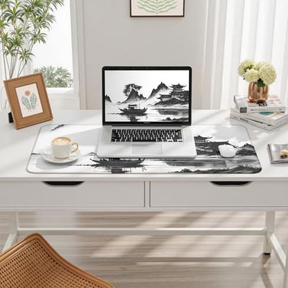 Chinoiserie Mouse Pad Black White Large Ink Painting Desk Mat Landscape XXL Large Gaming Mouse Mat for Office,Computer,Keyboard,Laptop and Home Desk Mat 31.5 X 15.7inch - color: A7- Ink