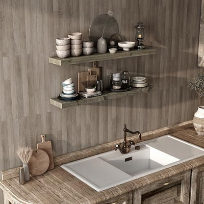 Acovy 48" Unfinished Solid Reclaimed Wood Floating Shelves, Rustic Heavy-Duty Wall Shelves, 8" Deep Floating Shelf for Living Room, Bathroom, Bedroom and Kitchen, Set of 1, Grey - color: Cement Grey, size: 48inches-1P