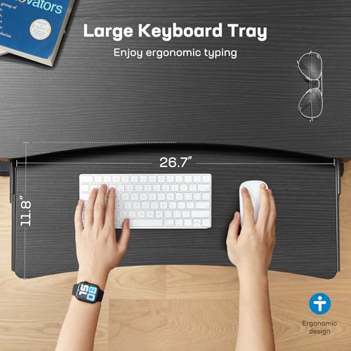 HUANUO 48" x 26" Electric Standing Desk with 2 Drawers & 26.7" Large Keyboard Tray, C-Clamp Mount Compatible, Adjustable Computer Desk for Home Office, Stand Up Desk with 4 Height Presets, Black - color: Black, size: 48" x 26"