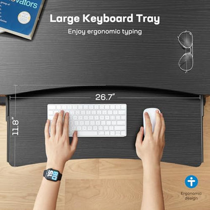 HUANUO 48" x 26" Electric Standing Desk with 2 Drawers & 26.7" Large Keyboard Tray, C-Clamp Mount Compatible, Adjustable Computer Desk for Home Office, Stand Up Desk with 4 Height Presets, Black - color: Black, size: 48" x 26"