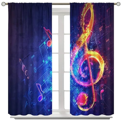 Musical Note Curtains, Magic Rock Music Notes Modern Art Piano Rhythm Window Drapes for Home Bedroom Living Room 42" W X 45" L(No Blackout) - color: Musical-9, size: 20.5"W x 45"L (Pack of 2)