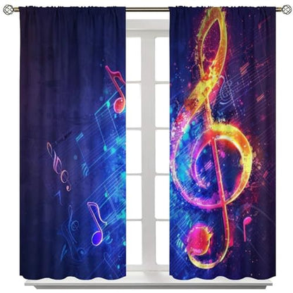 Musical Note Curtains, Magic Rock Music Notes Modern Art Piano Rhythm Window Drapes for Home Bedroom Living Room 42" W X 45" L(No Blackout) - color: Musical-9, size: 20.5"W x 45"L (Pack of 2)