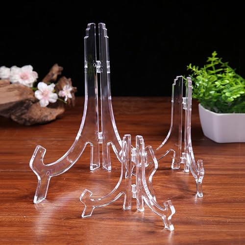 LonlyEagle 6 Pack 9 Inch Clear Plastic Easels or Stand/Plate Holders to Display Pictures or Other Items at Weddings, Plate Stands for Home Decoration, Birthdays, Tables - size: 9 inch