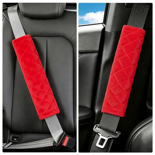 Amooca Soft Seat Belt Cover Pad, 2-Pack Soft Car Safety Seatbelt Strap Shoulder Pad for Adults and Children, Suitable for Car Seat Belt, Backpack, Shoulder Bag, Laptop Computer Bag (Red) - color: E: Red