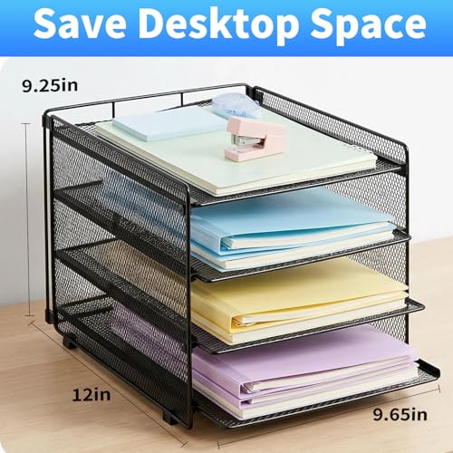 OPNICE 4-Tier Paper Organizer Letter Tray, Desk Organizers and Accessories, Office Desk Accessories, Desktop File Organizer for Office, Home or School, Black - color: Black, size: 9.7" x 12" x 9.3"