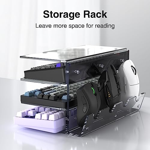 Keyboard Stand for Desktop 3 Layer Acrylic Stand Gaming Keyboard and Mouse Storage Thicken Dustproof Storage Holder Holds up 4 Keyboards,3 Mice,folder etc for Office,Home,School,Kitchen(Transparent)