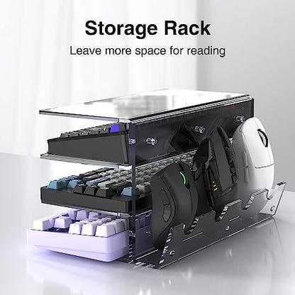 Keyboard Stand for Desktop 3 Layer Acrylic Stand Gaming Keyboard and Mouse Storage Thicken Dustproof Storage Holder Holds up 4 Keyboards,3 Mice,folder etc for Office,Home,School,Kitchen(Transparent)
